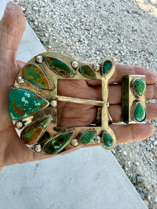 Custom Authentic Kingman Turquoise Statement Belt Buckle Set