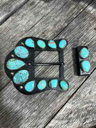 Custom Made Kingman Turquoise Western Belt Buckle Set – Handcrafted Western Statement Buckle