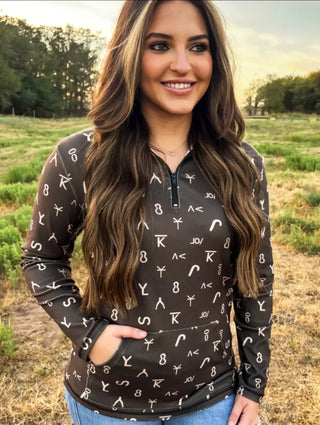 Ranch Stamped Quarter-Zip Pullover – Chocolate