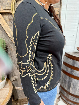 Black Western Embroidered Long Sleeve Top – Turquoise Stitch Rodeo Graphic Tee