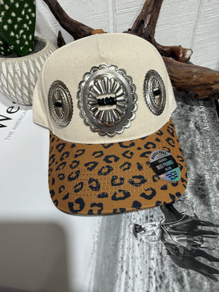 Leopard Concho Western Trucker Hat