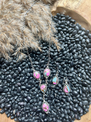 Sterling Silver & Cotton Candy Turquoise Lariat Set-2