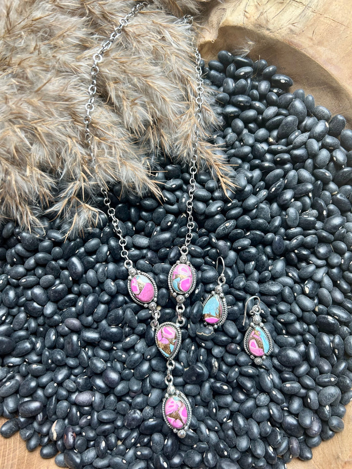 Sterling Silver & Cotton Candy Turquoise Lariat Set-2