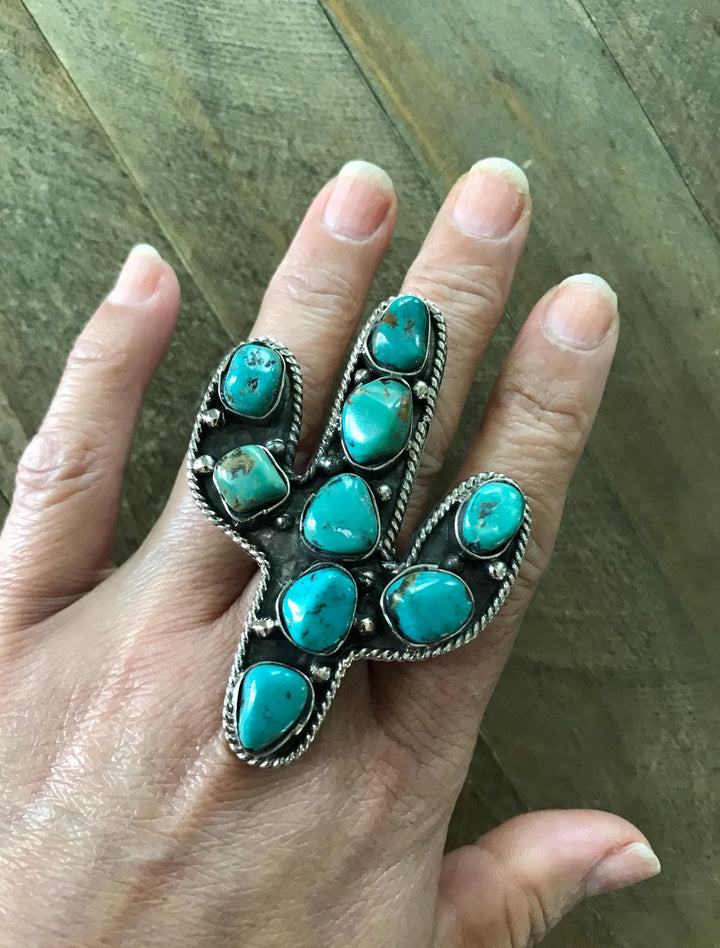 Large Adjustable Turquoise Cactus Ring