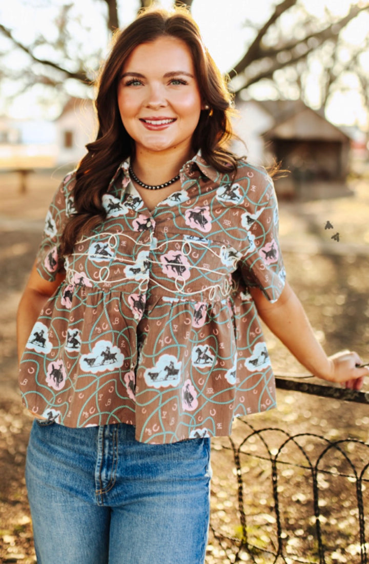 Loopty Lou Bubble Bronc Peplum Top