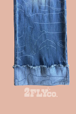 2 Fly Boot Print Cuffed Wide Leg Jeans - Barbwire n Bougie Boutique