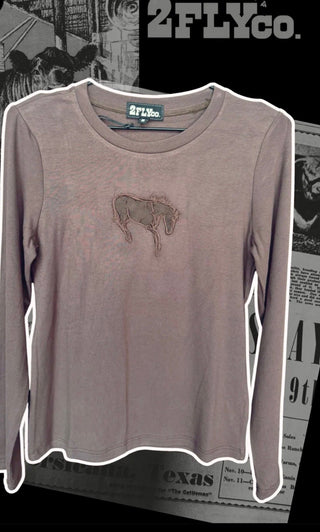 2 Fly Co Buck Out Cut-Out Horse Long Sleeve Top-Chocolate Brown - Barbwire n Bougie Boutique
