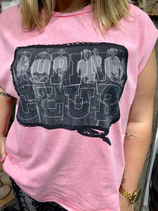 2 Fly Co. Roping Club Graphic Tee – Pink Western Cowgirl T-Shirt, Vintage Rodeo Graphic Top for Women - Barbwire n Bougie Boutique