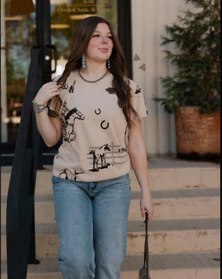 2 Fly Co Tucson Western Graphic Top | Horse & Cactus Desert Print Cowgirl Tee - Barbwire n Bougie Boutique