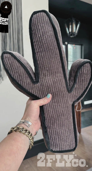2 Fly Kick a Cactus Pillow - Gray | Western Corduroy Cactus Throw Pillow - Barbwire n Bougie Boutique
