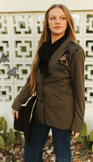 2 Fly Stirrup Trouble Western Blazer | Horse Print Statement Jacket - Barbwire n Bougie Boutique