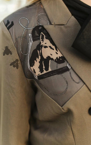 2 Fly Stirrup Trouble Western Blazer | Horse Print Statement Jacket - Barbwire n Bougie Boutique