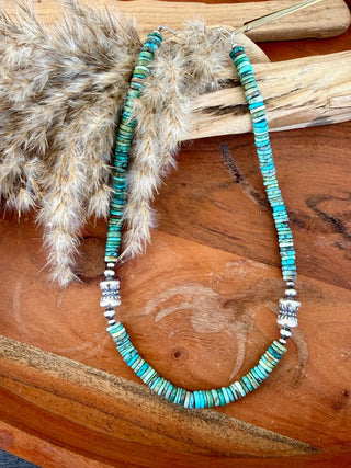 20” Kingman Turquoise & Sterling Silver Barrel Bead Necklace - Barbwire n Bougie Boutique