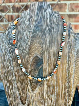 Orange spiny Navajo Pearl Choker