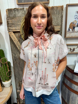 Desert Darling Western Print Zip-Up Hoodie