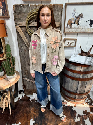 Flower Child Appliqué Denim Jacket