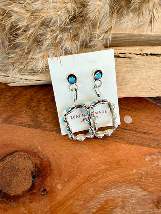 Zuni Turquoise Sterling Silver Hoop Earrings- Native American
