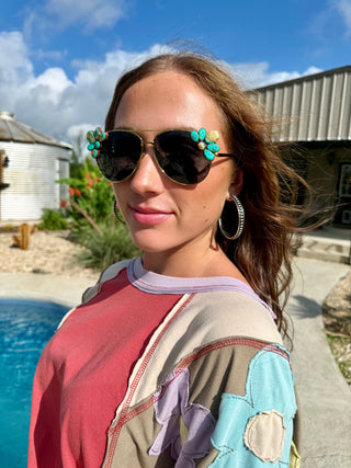 Handcrafted Gold Aviator Turquoise Sunnies Sunglasses – Boho Chic Statement Eyewear