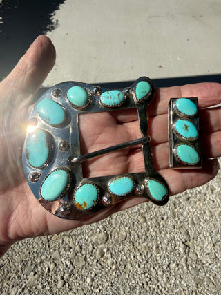 Custom Authentic Kingman Turquoise Statement Belt Buckle Set