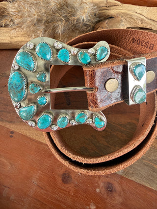 Custom Authentic Kingman Turquoise Statement Belt Buckle Set