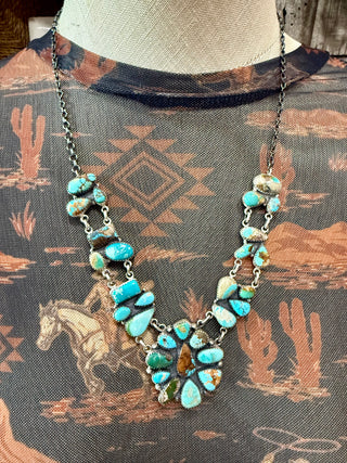 22” Multi Turquoise Mines Cluster Necklace – Sterling Silver Statement Jewelry