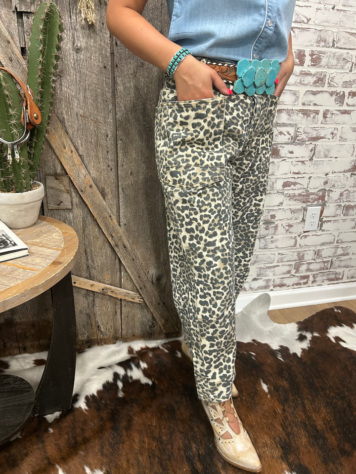 Leopard Print Denim Jeans