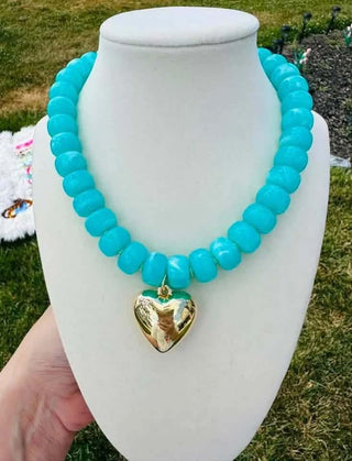 Turquoise Crush Chunky Beaded Heart Necklace