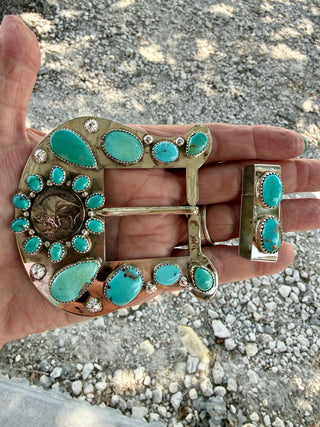 Custom Buffalo Nickel Turquoise Belt Buckle Set