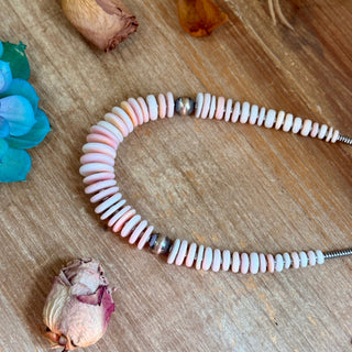 22-Inch Graduated Pink Conch & Sterling Silver Pearl Necklace - Barbwire n Bougie Boutique