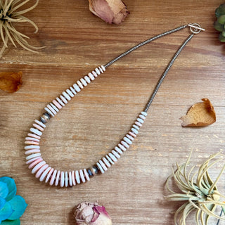 22-Inch Graduated Pink Conch & Sterling Silver Pearl Necklace - Barbwire n Bougie Boutique