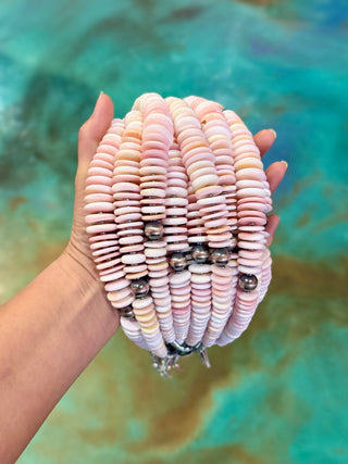 22-Inch Graduated Pink Conch & Sterling Silver Pearl Necklace - Barbwire n Bougie Boutique