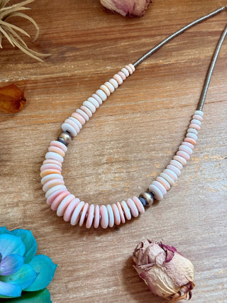 22-Inch Graduated Pink Conch & Sterling Silver Pearl Necklace - Barbwire n Bougie Boutique