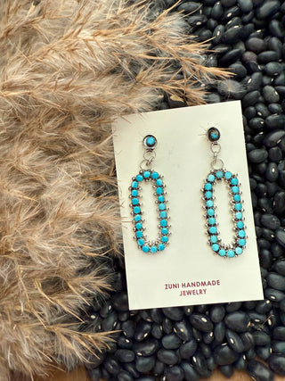 Zuni Handmade Native American Turquoise & Sterling Silver Dangle Earrings – Southwestern Native Jewelry