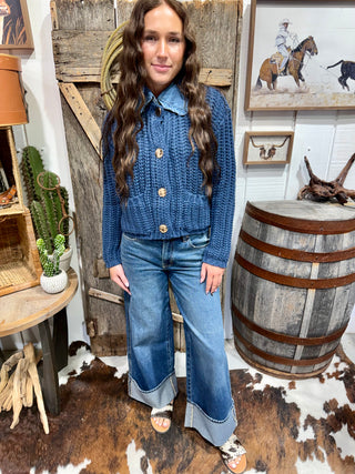 Denim Darling Cropped Chunky Knit Sweater