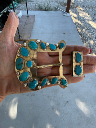 Custom Authentic Kingman Turquoise Statement Belt Buckle Set