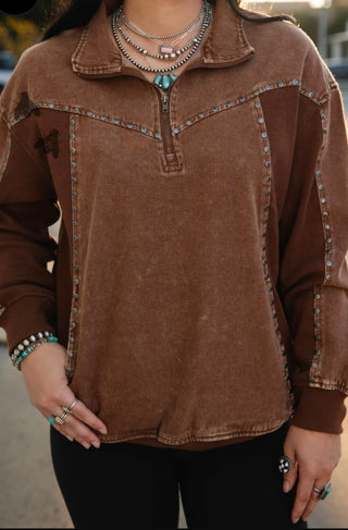 Silver Creek Chocolate Studded Quarter Zip Pullover – 2 Fly Clothing