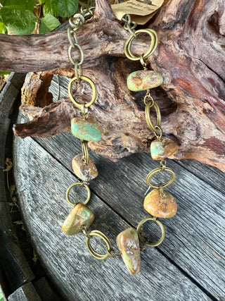 Chunky Authentic Turquoise & Brass Statement Necklace – Western Boho Jewelry By Sandra Ling