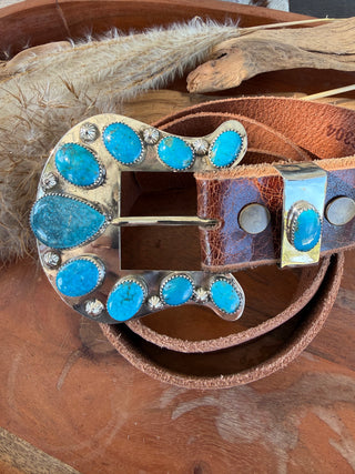 Custom Authentic Kingman Turquoise Statement Belt Buckle Set