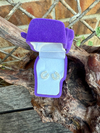 Clear Rhinestone Horseshoe Studs With Gift Box