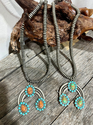 Squash Blossom Pendant Necklace | Faux Navajo Pearl Style Necklace | Available in 2 Colors