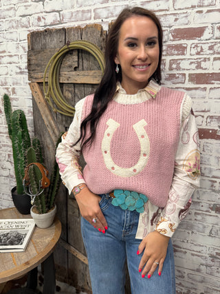 Feelin Lucky Pink Horseshoe Sweater Vest