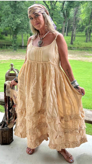 aded Gypsy Cross Your Path Vintage Yellow Tones Maxi Length Sundress