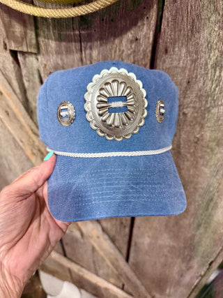 Custom Vintage Denim Concho Cowgirl Cap