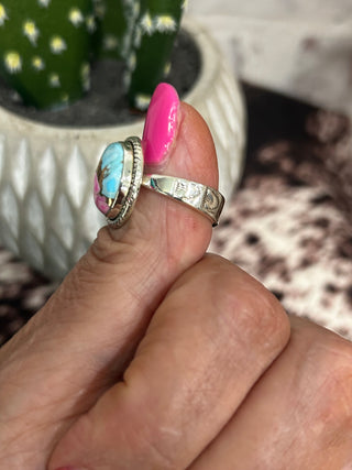 Mine # 8 Turquoise & Sterling Silver Sweetheart Ring-Adjustable
