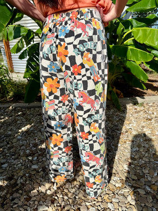 Retro Rodeo Checkered Wide Leg Howdy Pants