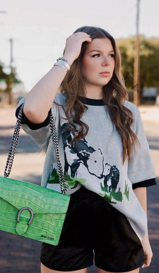 2 Fly Co Ranch Made Lightweight Sweater | Western Cow Graphic Knit Top