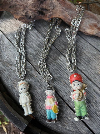 Vintage Frozen China Doll Pendant Necklace – Handmade Western Statement Jewelry