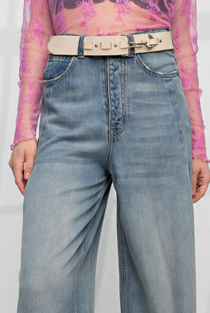 Easel SOFT WASHED WIDE LEG HIGH WAISTED DENIM PANTS