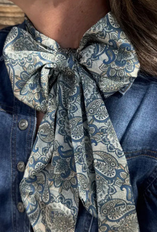 Dusty Denim Paisley Latigo Twilly Scarf