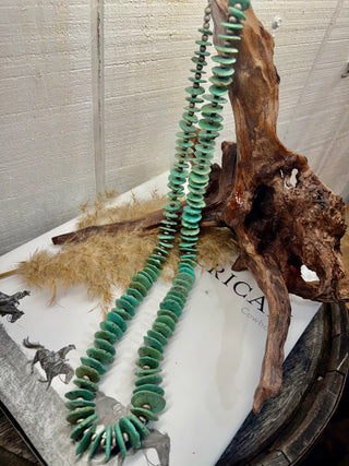 Long Turquoise Disc Necklace | Navajo Style Statement Beads-38”